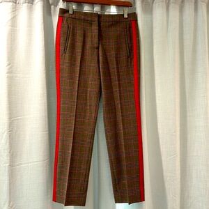 Plaid Cropped Women's Pants with Pink Stripe